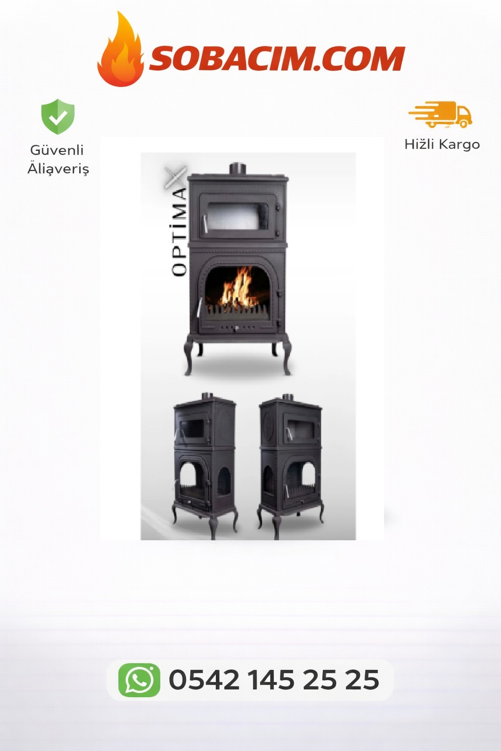 Dik Kuzine Yan Camlı Soba  Optima