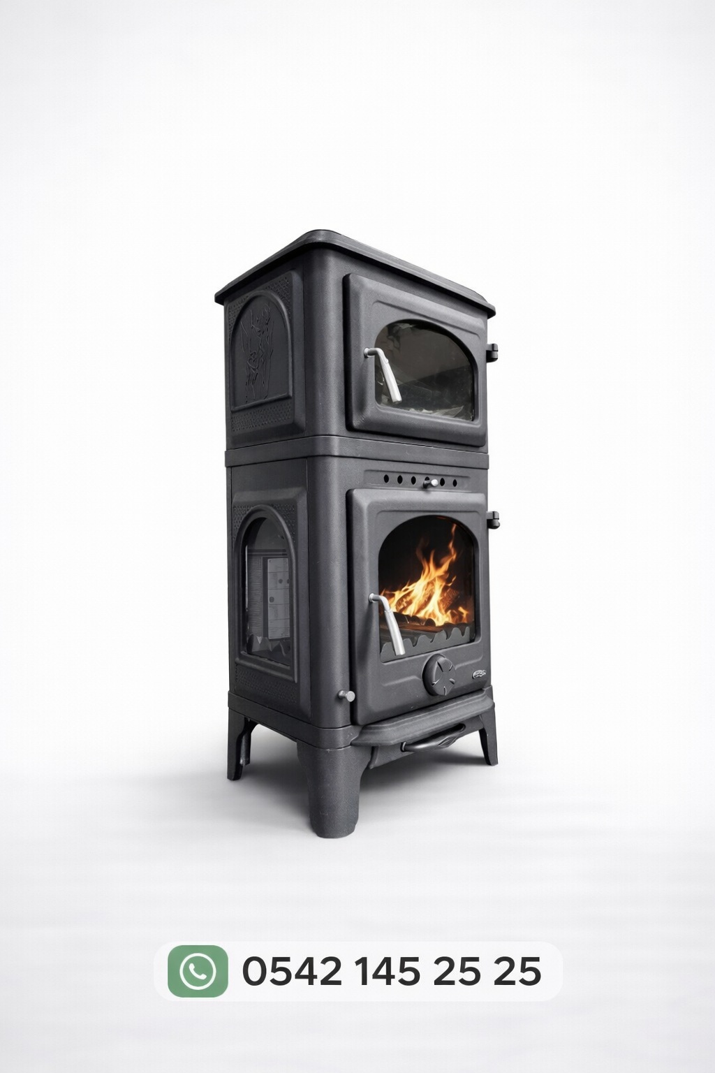 Üç Camlı Fırınlı Döküm Şömine Soba İNCİ