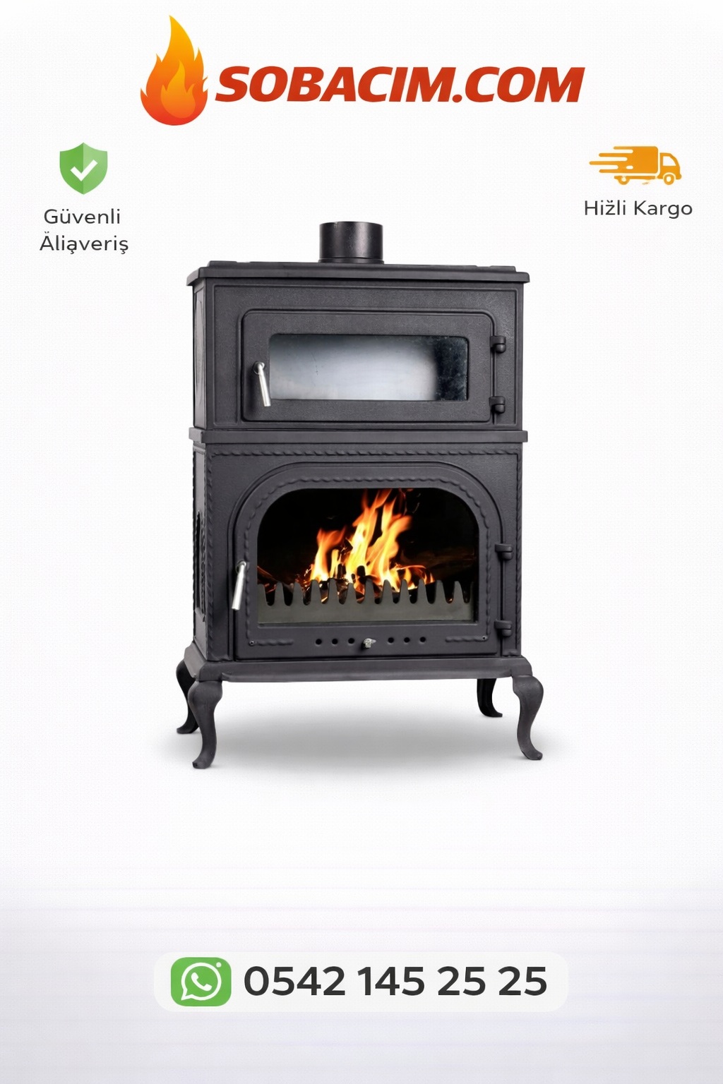 Dik Kuzine Yan Camlı Soba  Optima